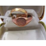 2 RINGS, 1 18ct gold ring weighing 1.8grams, 1 9ct gold ring, weighing 3.2grams