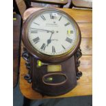 DROP DIAL WALL CLOCK, Fusee escapement, mahogany cased drop dial clock by William Vaughan of Bristol