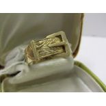 9ct YELLOW GOLD BUCKLE RING, size T/U, 6.8 grams in weight