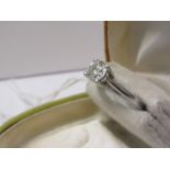 18ct WHITE GOLD DIAMOND SOLITAIRE RING, with anchor certificate stating weight of 1.02ct, colour