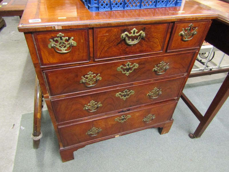 MERRYWEATHER CHEST, reproduction mahogany chest in Georgian style with cross banded top, fitted 3