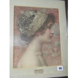 ART NOUVEAU PORTRAIT, colotype "Portrait of young lady with lace scarf" 13" x 10"