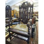 19th CENTURY FLEMISH ARMCHAIRS, pair of Flemish carved oak carver chairs with carved and pierced