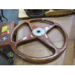SHIPS WHEEL; Vintage mahogany framed yacht wheel, 22" dia