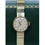 LONGINES LADIES WRIST WATCH; 9ct gold case on 9ct gold strap, 20.9 grms in original box