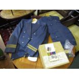 A WWII RAF UNIFORM AND EVENING DRESS SUITS, Also hat in box, lapel badges etc Ref: Squadron Leader