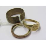 3 x 9ct GOLD RINGS, totalling 10.9 grams