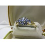 9ct YELLOW GOLD TANZANITE CLUSTER RING, size V