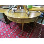 ANTIQUE HALL TABLE, early 19th Century inlaid mahogany half moon hall table with inlaid tapering