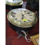 BRASS CASED CIRCULAR SHIP'S CLOCK (working order) with key