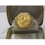 GOLD HALF SOVEREIGN RING, 22ct gold half sovereign dated 1914 set in 9ct gold mount, 12.15 grams