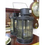 LANTERN, black enamelled antique cylindrical lantern, 12.5" height