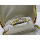 18ct YELLOW GOLD PRINCESS CUT DIAMOND RING, size K/L