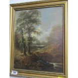 ATTRIBUTED BATH SCHOOL, oil on panel, "Figures in Wooded Riverscape", indistinctly signed, J Barker,