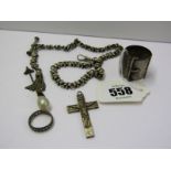 SILVER & WHITE METAL ITEMS, including Albertine, crucifix and walking stick collar