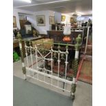 EDWARDIAN BRASS BEDSTEAD, ornate writhen column support and painted bedstead, 54" width