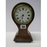 EDWARDIAN BEDROOM CLOCK, inlaid mahogany balloon shaped bedroom clock, 9" height