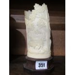 ANTIQUE IVORY, finely carved elephant, giraffe and lion, 7" vase