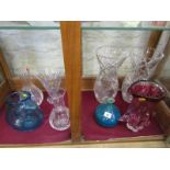 GLASSWARE, retro glass vase and jug, also Mdina style bottle, pair of large heavy cut glass vases