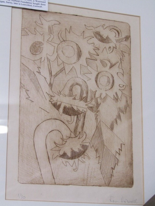 SAMUEL DODWELL, signed limited edition etching "Sunflowers" 9" x 6"