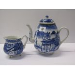 ORIENTAL CERAMICS, 19th Century Chinese export baluster teapot and lid decorated with riverside