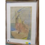 KEITH PURSER, watercolour sketch, "Church and Boat - Arc X1", dated 1993, 12.5" x 8"