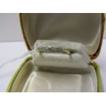 18CT & PLATINUM 5 STONE DIAMOND RING, approx. 2 grams in weight, size L