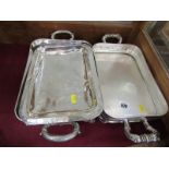 INDIAN WHITE METAL & SILVER PLATE, 2 rectangular tureen bases, 1 with liner