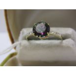 9ct WHITE GOLD MYSTIC TOPAZ SOLITAIRE RING, central mystic topaz stone, approx 8mm, set with