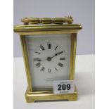 CARRIAGE CLOCK, Mappin & Webb brass bevelled glass carriage clock and key, 4.75" height
