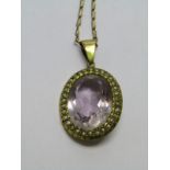 VINTAGE 9ct YELLOW GOLD AMETHYST NECKLACE; Vintage 9ct yellow gold large faceted pale amethyst stone