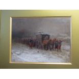 WILFRED C BEAUQUESNE, signed oil on panel "Military Scene of Soldiers marching in the Snow with