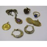 9CT GOLD, mixed lot of 9ct gold including St Christopher, cufflinks, earrings and ring, 19.1 grams