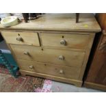 WAXED PINE CHEST, straight front chest of 2 short and 2 long drawers, wooden knop handles, 36" width