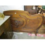 CONTINENTAL BED HEAD, ornate carved shell and scroll design bedstead panel