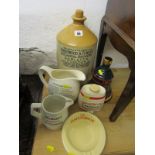 TAVERN WARE, Isherwood and Fowler stoneware cider jar, 2 advertising ale jugs and 3 other pieces