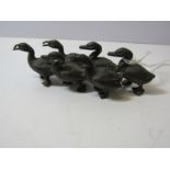 MINIATURE BRONZE ANIMAL SCULPTURE, brace of 6 ducks, 4" length