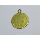 GOLD GEORGE III SPADE GUINEA; 1788 rubbed and hard mounted as pendant