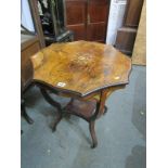 ROSEWOOD OCCASIONAL TABLE; A quality octagonal shaped top occasional table inlaid in rose wood