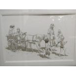 DONALD GREIG, pen and ink wash "Children with Pony and Cart", 7" x 11"