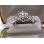 9ct WHITE GOLD DIAMOND CLUSTER RING, size L/M
