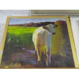 CHRISTINE GAGNON, signed oil on board, "Study of Cow", 26" x 29"