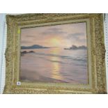 ROGER de la CORBIERE, signed painting on canvas, "Sunset over Foreshore", 17.5" x 21"
