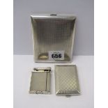 SILVER CIGARETTE CASE with engine turned decoration, also similar card case approx 4 ozs, together