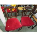 VICTORIAN SALON CHAIRS, pair of carved back salon chairs with red upholstered seats and original