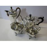 SILVER PLATE, 3 piece silver plate scalloped edge tea service, together with Art Deco silver plate