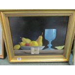 DEBORAH JONES, oil on board "Still Life Fruit and Goblet", 12.5" x 16"