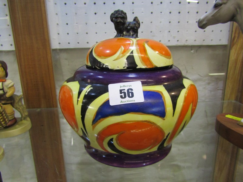 ART DECO, "Arabian" Arcadian ware lidded spherical bowl (some damage)