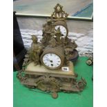 FRENCH MANTEL CLOCK, 2 Victorian gilt metal drum cased movements mantel clocks with figure