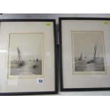 ROWLAND LANGMAID, pair of signed etchings, "Racing Boats" 8" x 6"